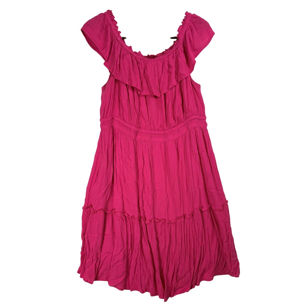 Tommy Bahama Womens Pink Ruffle Off Shoulder Tiered Smocked Dress SW621020 L